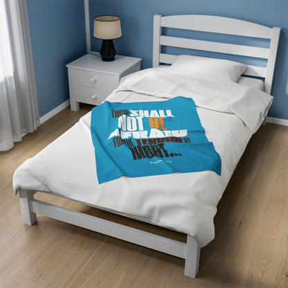 Velveteen Plush Blanket Turquoise Blue  Not Afraid
