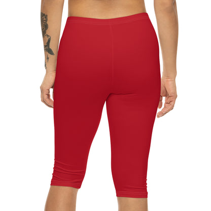 Inspirational Women's Capri Leggings - Red with 'PSALM 91' Print
