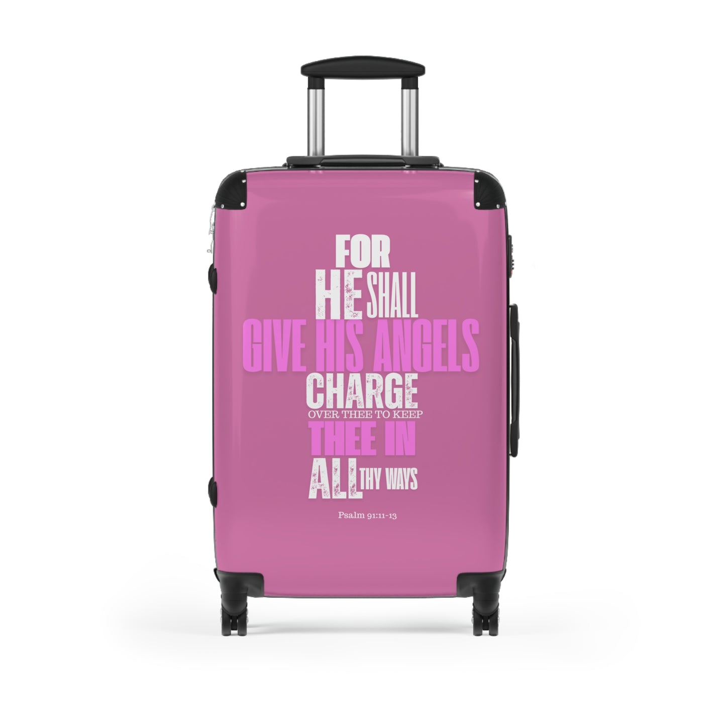 Travel Suitcase  - Pink He Shall Gives His Angels Charge Over Thee Design
