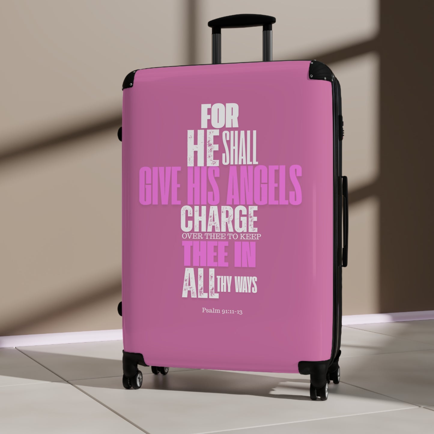 Travel Suitcase  - Pink He Shall Gives His Angels Charge Over Thee Design