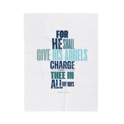 Velveteen Plush Blanket (White) He shall Give His Angels