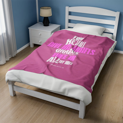 Velveteen Plush Blanket (Pink) He Shall Give His Angels