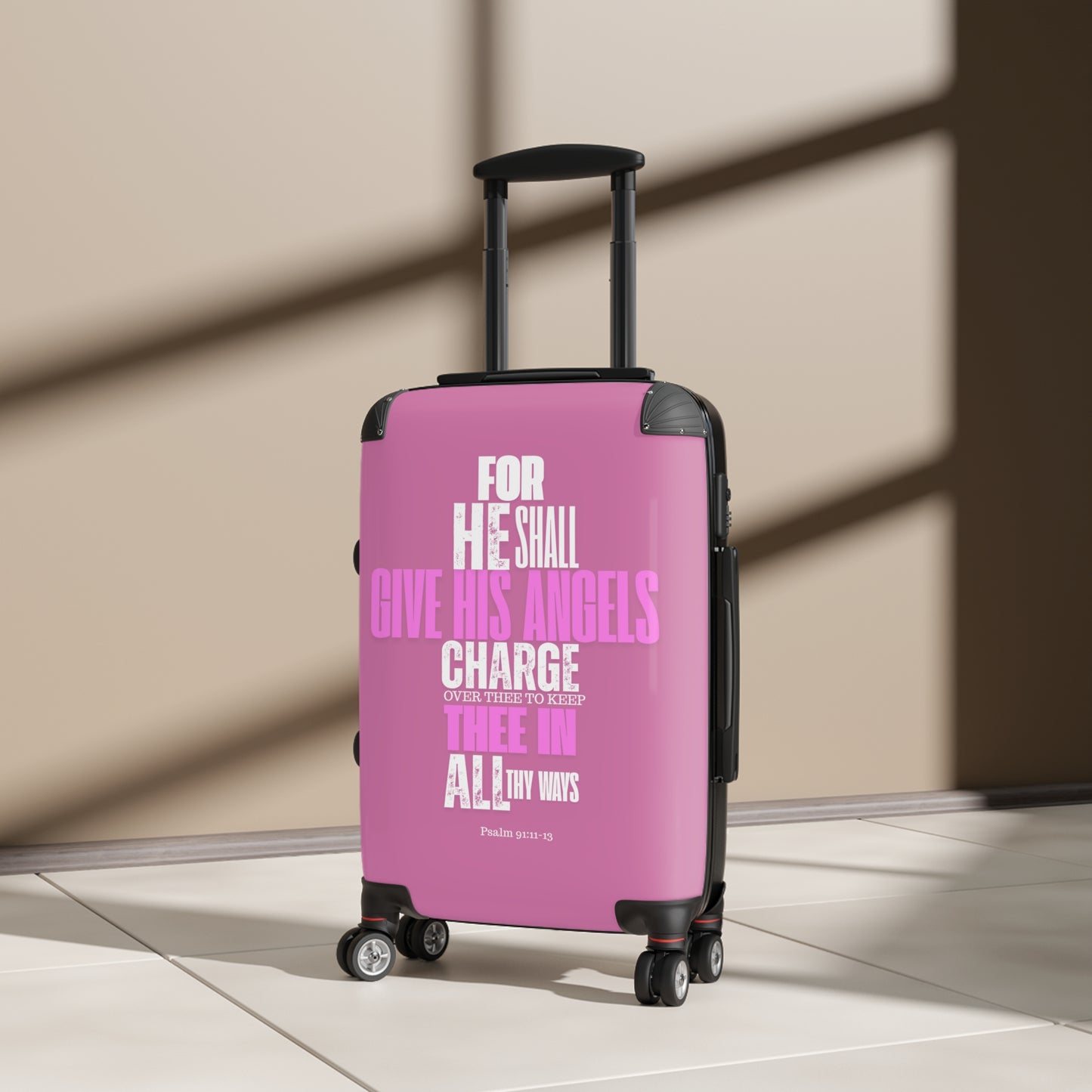 Travel Suitcase  - Pink He Shall Gives His Angels Charge Over Thee Design