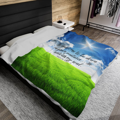 Plush Blanket - 'He makes me to lie down Psalm 23' design