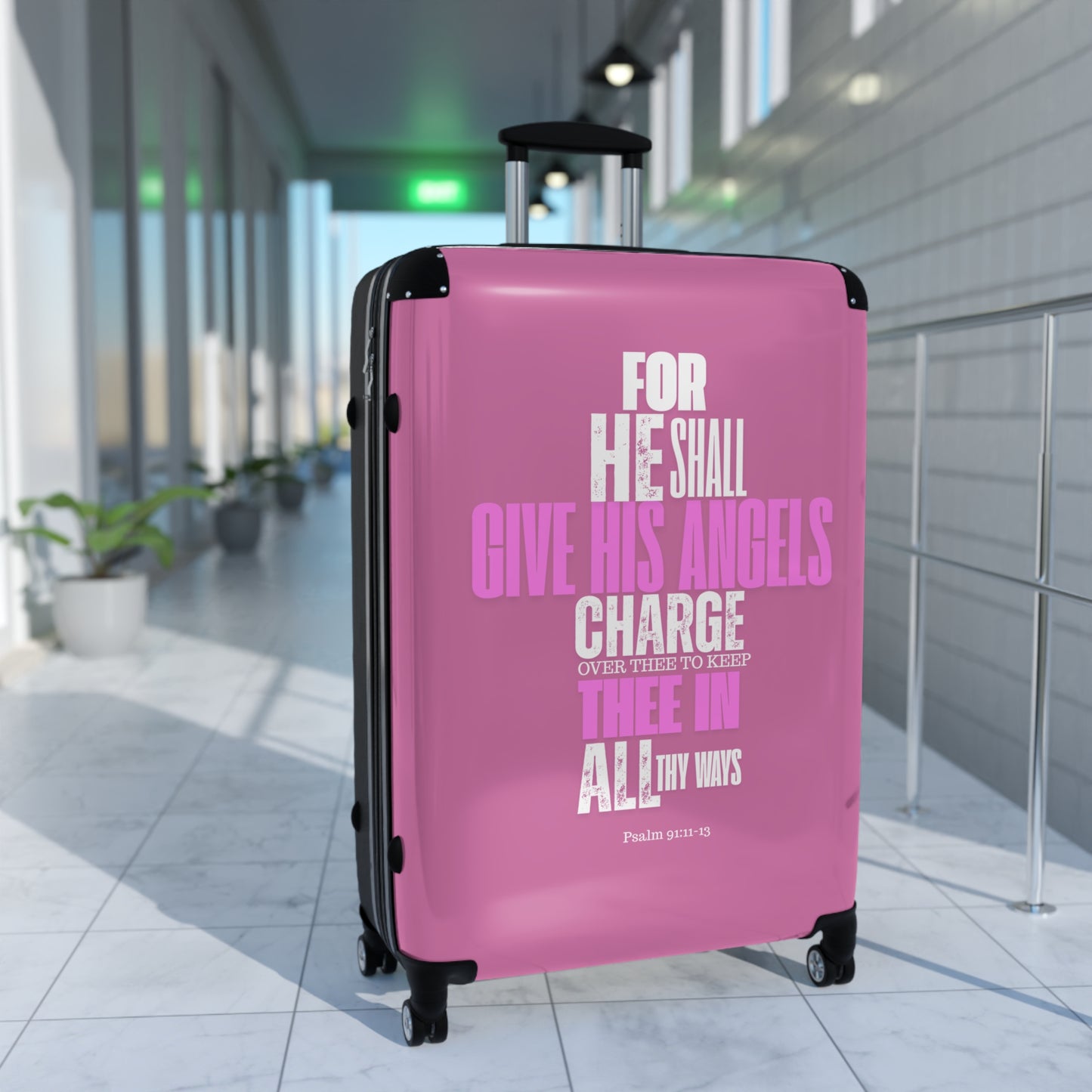 Travel Suitcase  - Pink He Shall Gives His Angels Charge Over Thee Design