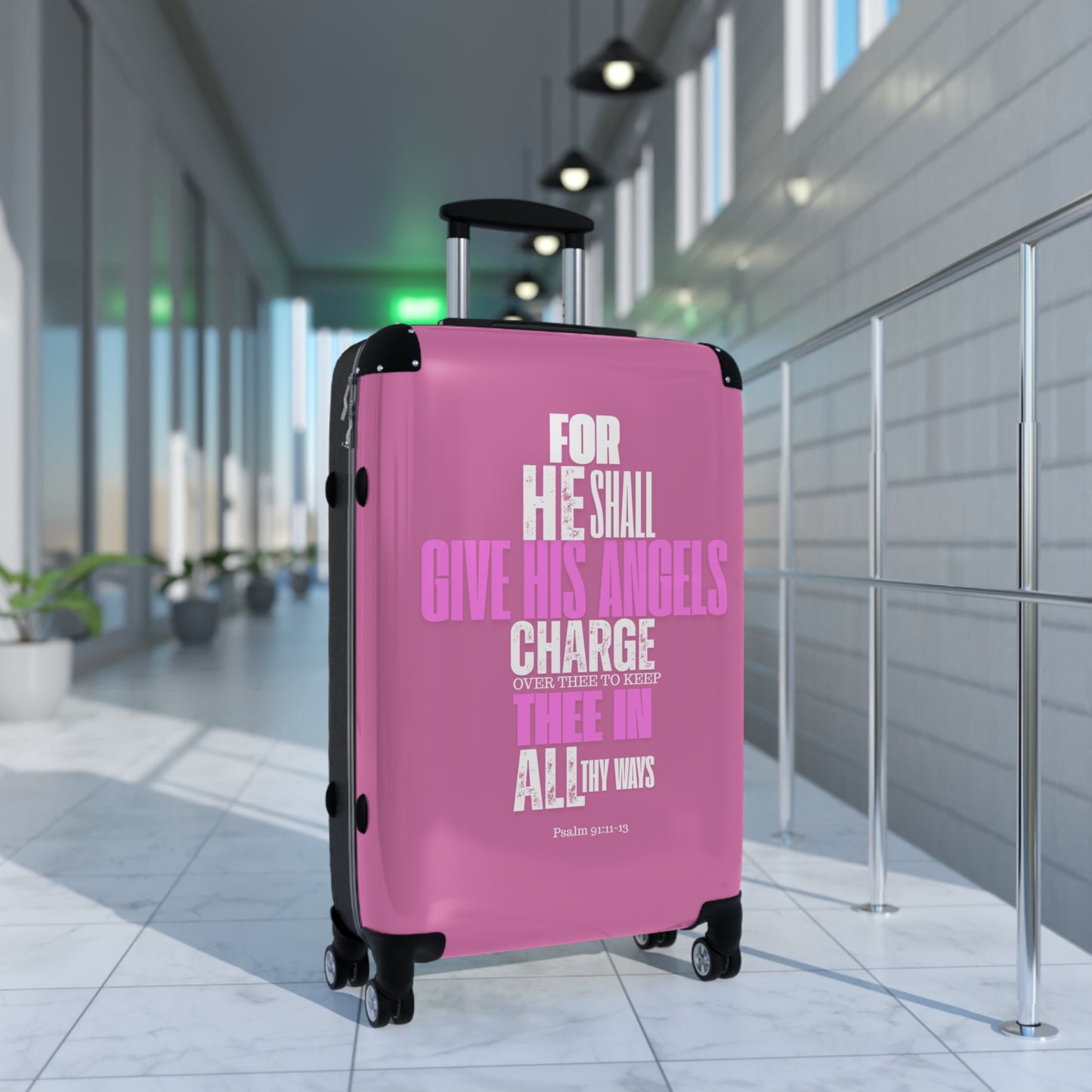 Travel Suitcase  - Pink He Shall Gives His Angels Charge Over Thee Design