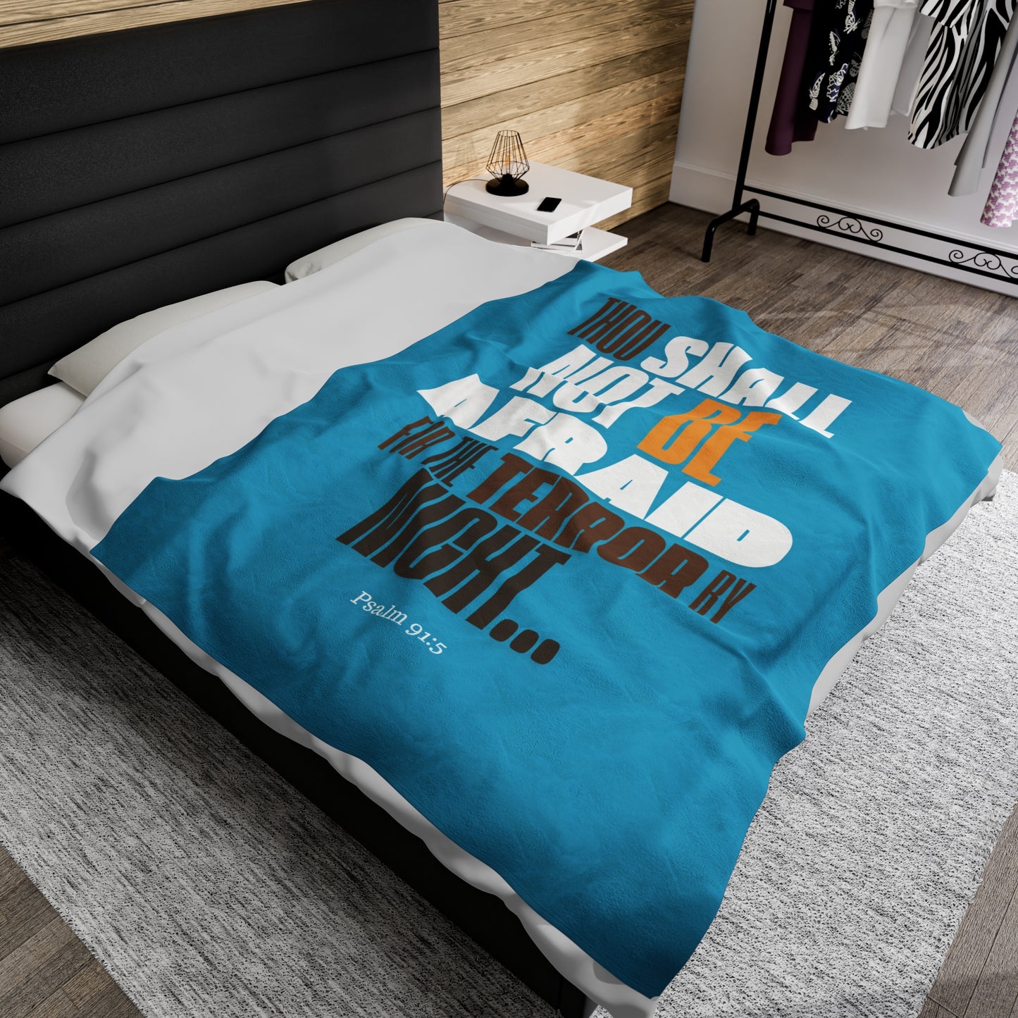 Velveteen Plush Blanket Turquoise Blue  Not Afraid