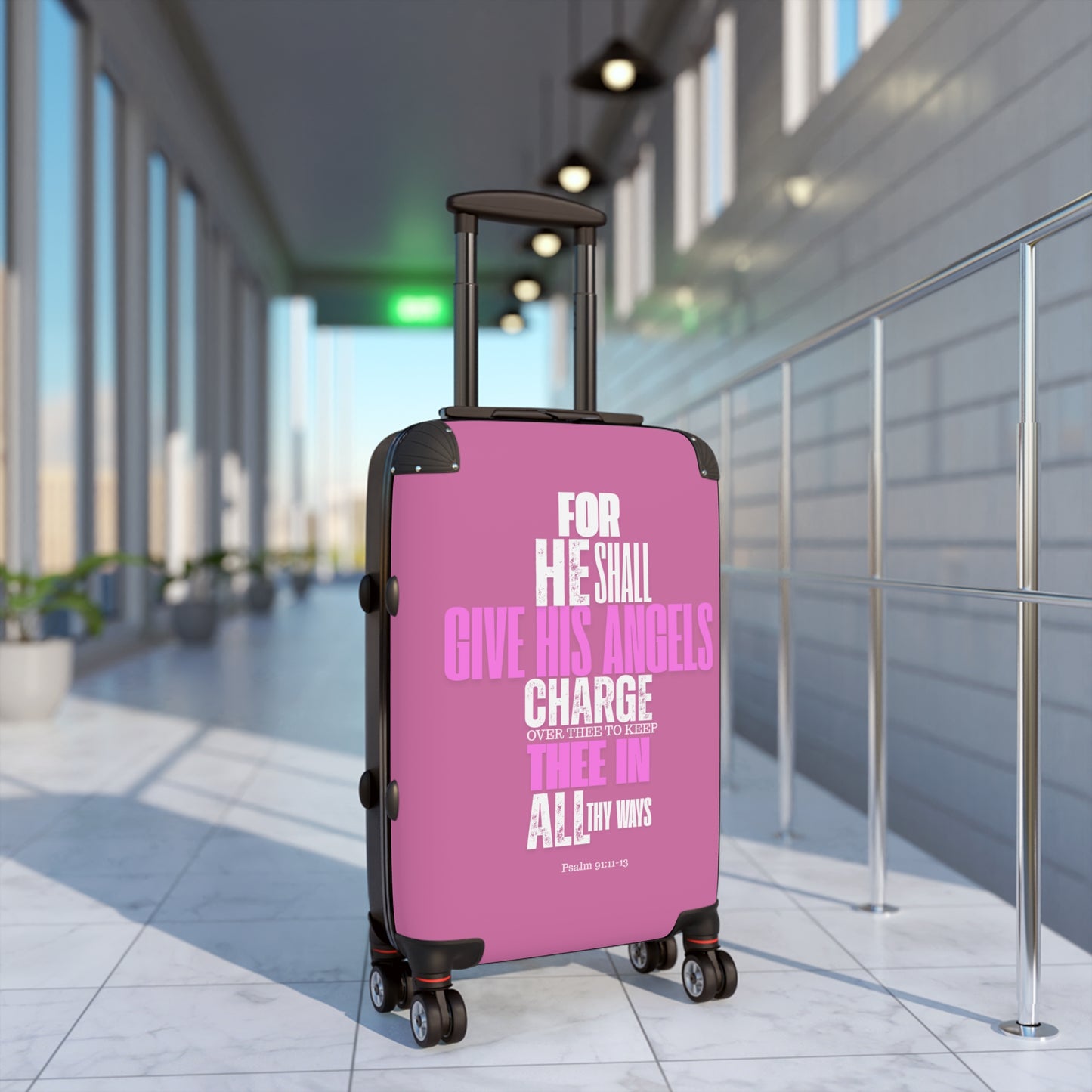 Travel Suitcase  - Pink He Shall Gives His Angels Charge Over Thee Design
