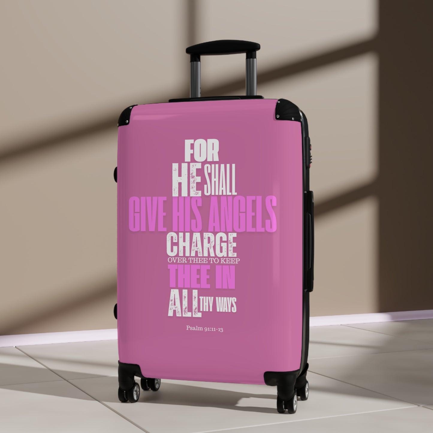 Travel Suitcase  - Pink He Shall Gives His Angels Charge Over Thee Design